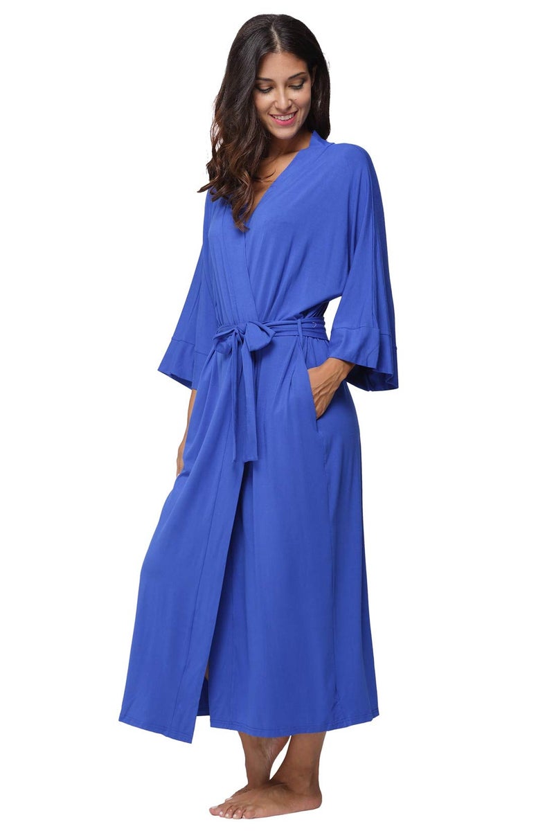 MissNina Women's Kimono Robes Maternity Long Bathrobes Soft Dressing Gown Loungewear,Blue - Image 3